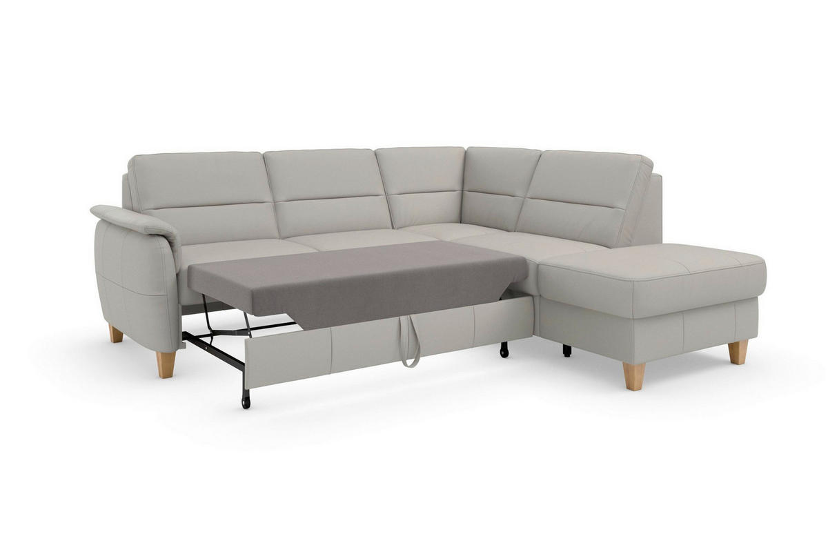 ECKSOFA PALMERA E Hellgrau Kombination Echtleder/Stoff Mikrofaser Stauraum  - Eichefarben/Hellgrau, Basics, Leder/Holz (236/212cm) - Sit & More