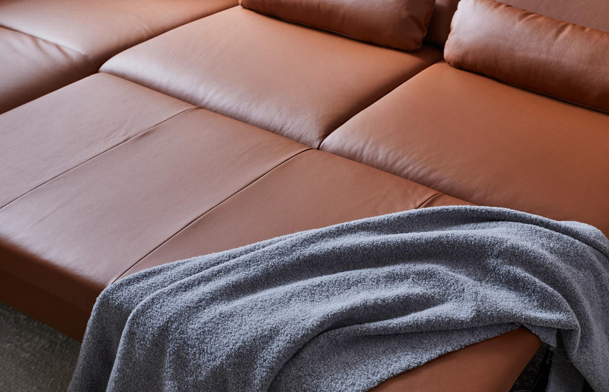 ECKSOFA in Echtleder Rotbraun  - Rotbraun/Schwarz, Design, Leder/Metall (279/220cm) - Beldomo Premium