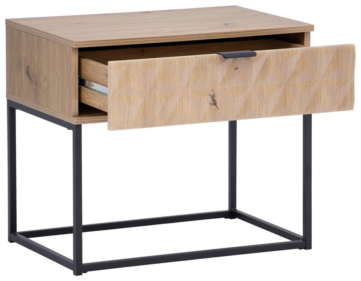NACHTSCHRANK 59,5/52/38,5 cm  - Eichefarben/Schwarz, KONVENTIONELL, Holzwerkstoff/Metall (59,5/52/38,5cm) - Boxxx