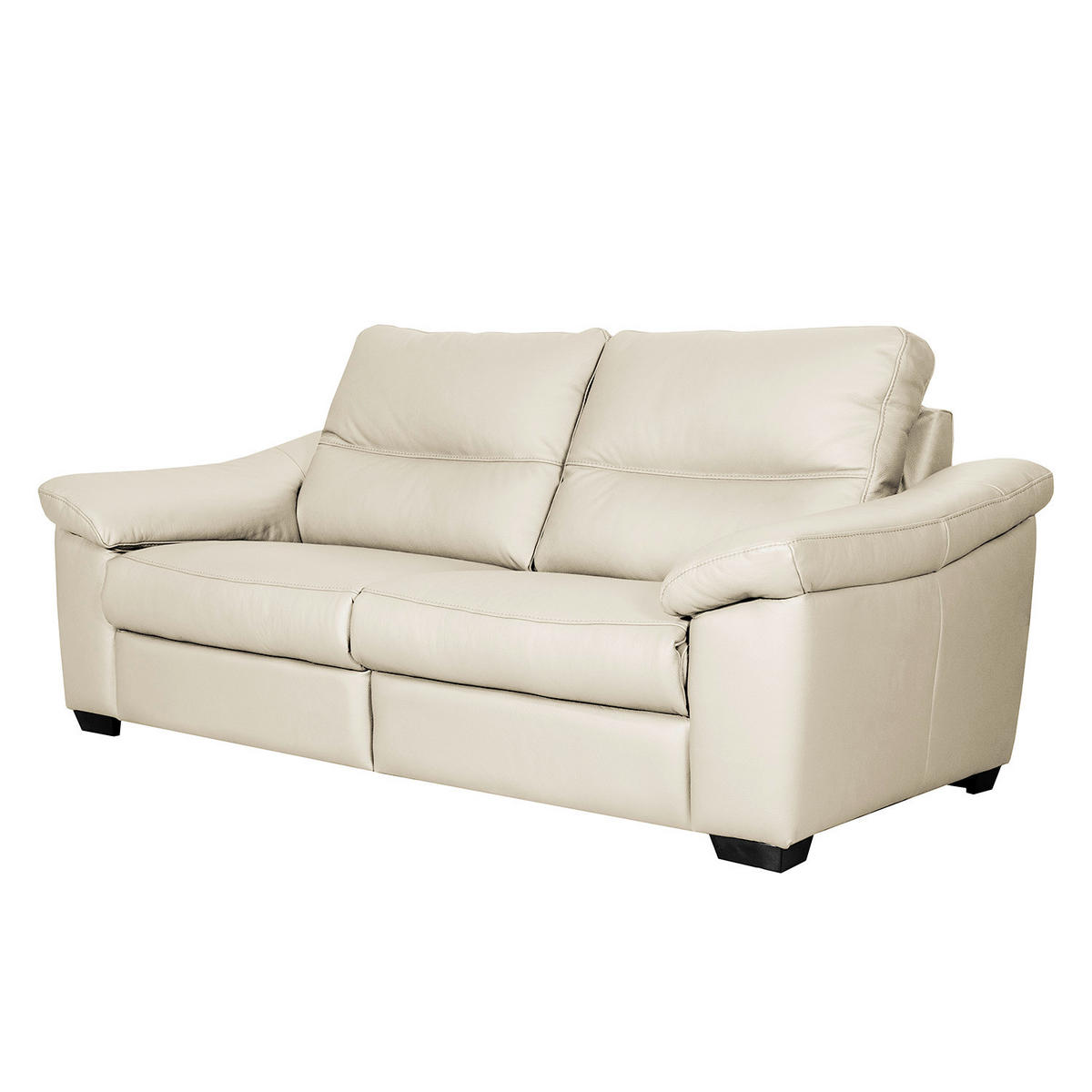 2,5-SITZER  in Echtleder Creme   - Creme/Schwarz, Design, Leder/Holz (214/97/97cm) - Livetastic
