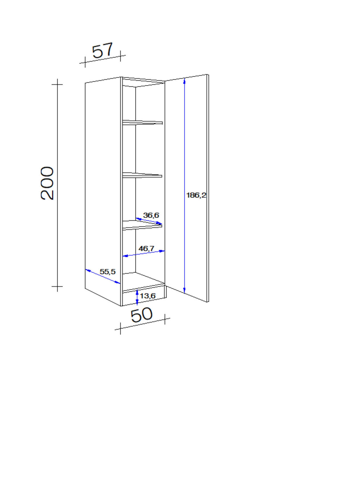 Geschirrschrank (200cm hoch) Weiß & Eichefarben