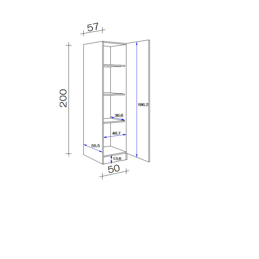 Thumbnail - FlexWell Geschirrschrank, Weiß, Sonoma Eiche, Kunststoff, 3 Fächer, 200x50 cm, Made in Germany, individuell planbar, Küc...