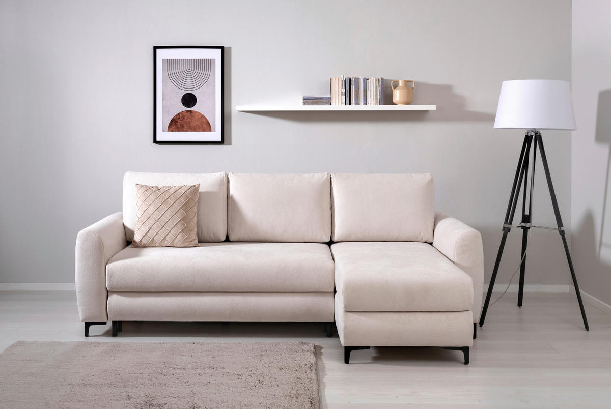 ECKSOFA in Mikrofaser Creme  - Creme/Schwarz, Design, Textil/Metall (236/148cm) - MID.YOU