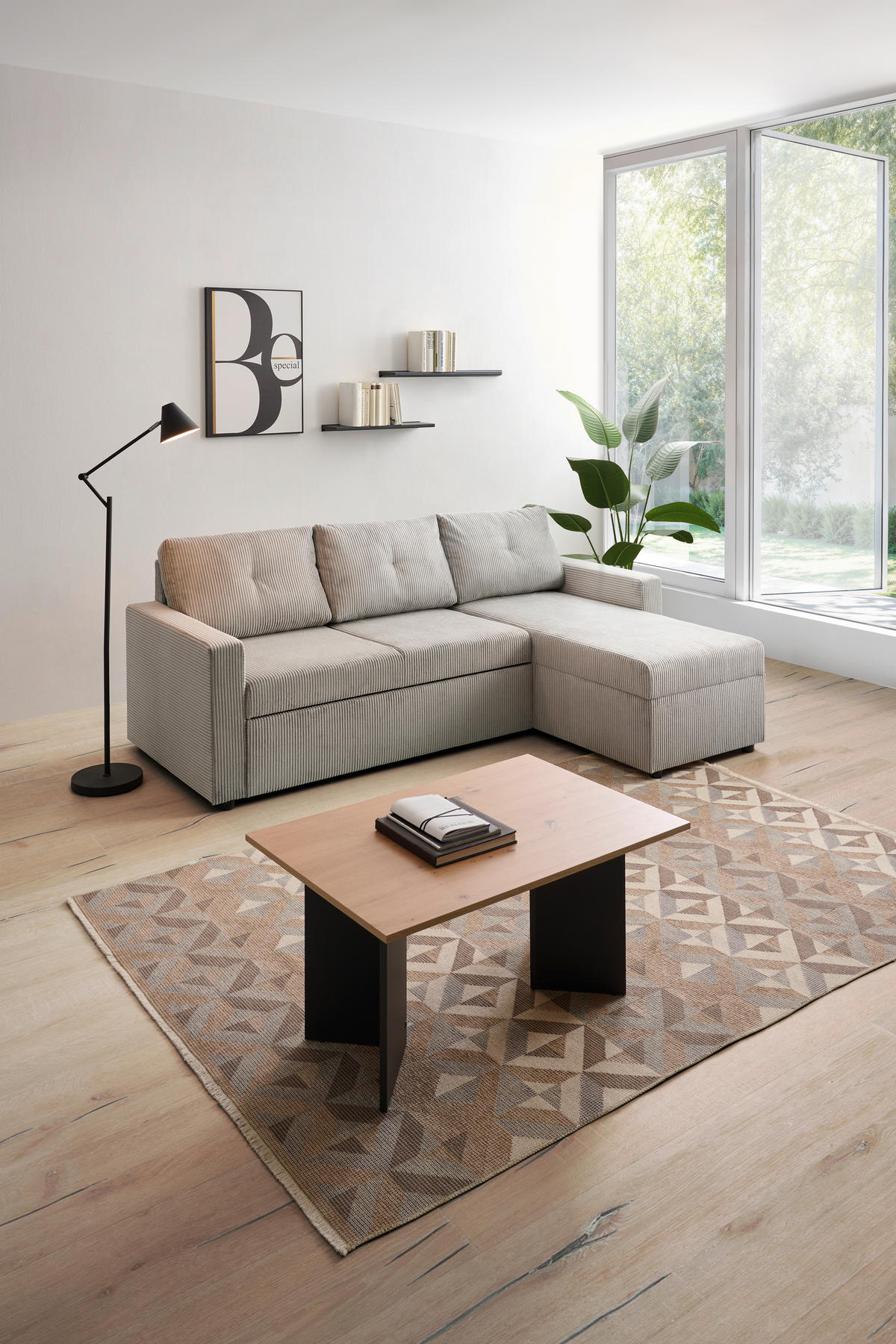 ECKSOFA Hellgrau Cord  - Hellgrau/Schwarz, KONVENTIONELL, Kunststoff/Textil (218/155cm) - Ti'me