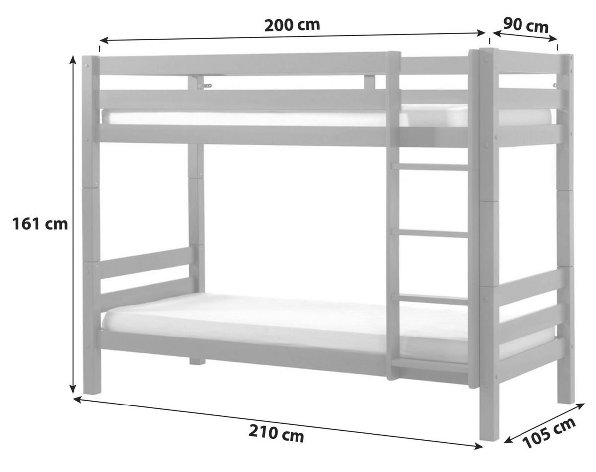 ETAGENBETT - Kieferfarben/Grau, MODERN, Holz (90/200cm) - MID.YOU