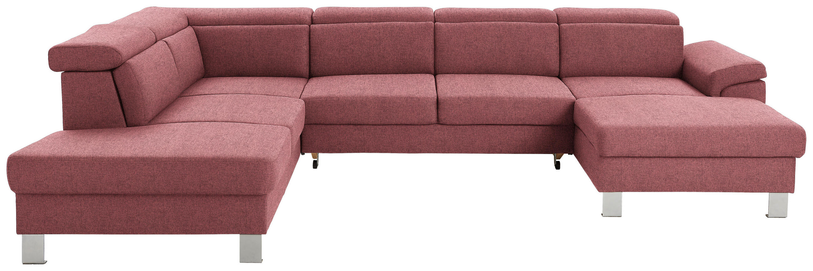 WOHNLANDSCHAFT inkl.Funktionen Rot Webstoff  - Silberfarben/Rot, Design, Textil/Metall (226/320/168cm) - Xora