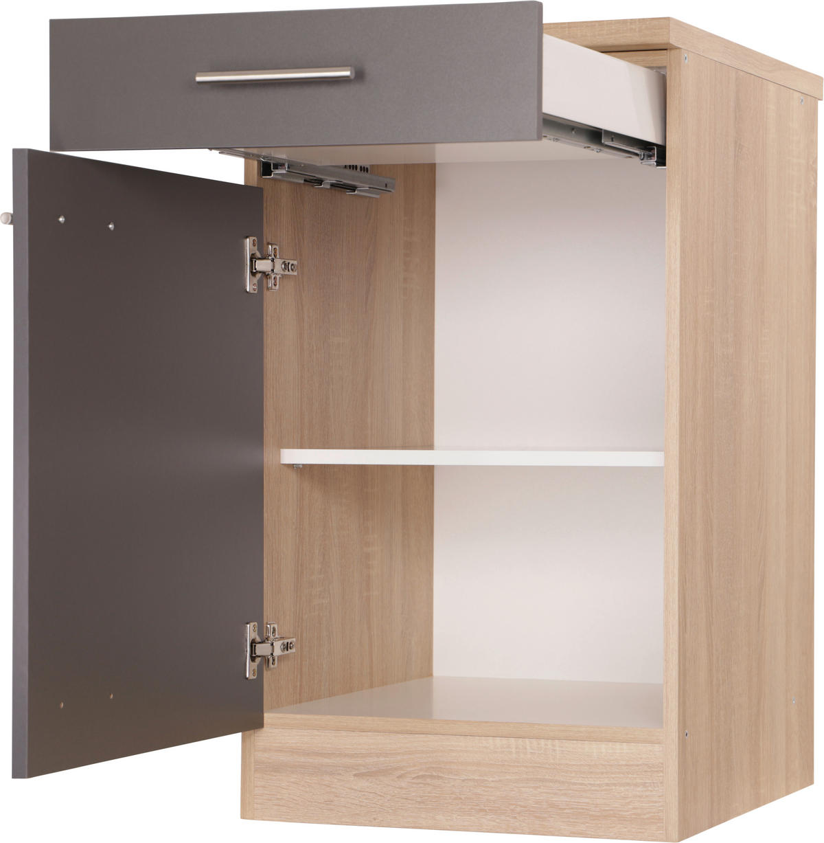 KÜCHENUNTERSCHRANK 50/84,8/60 cm  in Grau, Eichefarben  - Eichefarben/Silberfarben, Basics, Holzwerkstoff/Metall (50/84,8/60cm) - Respekta
