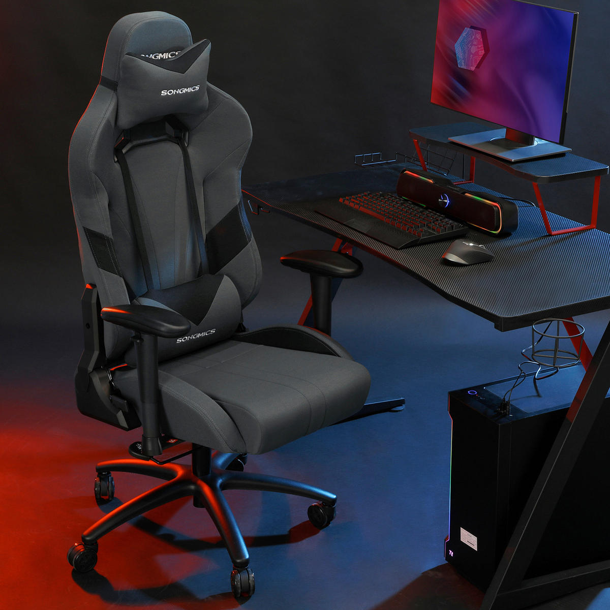 CHEFSESSEL Perkal Schwarz, Dunkelgrau  - Dunkelgrau/Schwarz, Basics, Kunststoff/Textil (71/129/70cm)