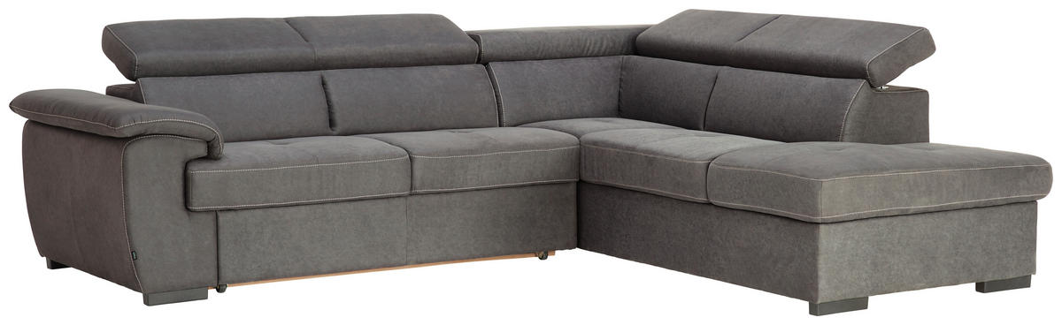 ECKSOFA Hellgrau Mikrofaser  - Hellgrau/Schwarz, Design, Kunststoff/Textil (258/219cm) - Stylife