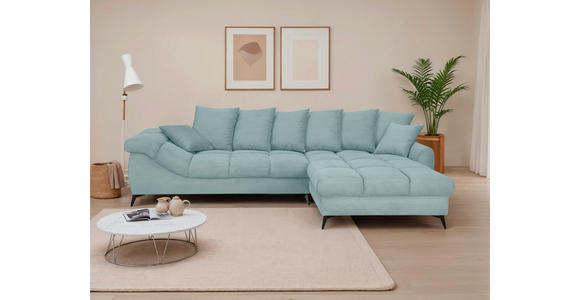 ECKSOFA Blaugrau Cord Rückenkissen, Armlehnenkissen, Rücken echt  - Blaugrau/Schwarz, KONVENTIONELL, Textil/Metall (332/231cm) - Carryhome