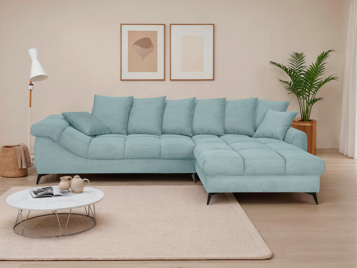 ECKSOFA Blaugrau Cord Rückenkissen, Armlehnenkissen, Rücken echt  - Blaugrau/Schwarz, KONVENTIONELL, Textil/Metall (332/231cm) - Carryhome