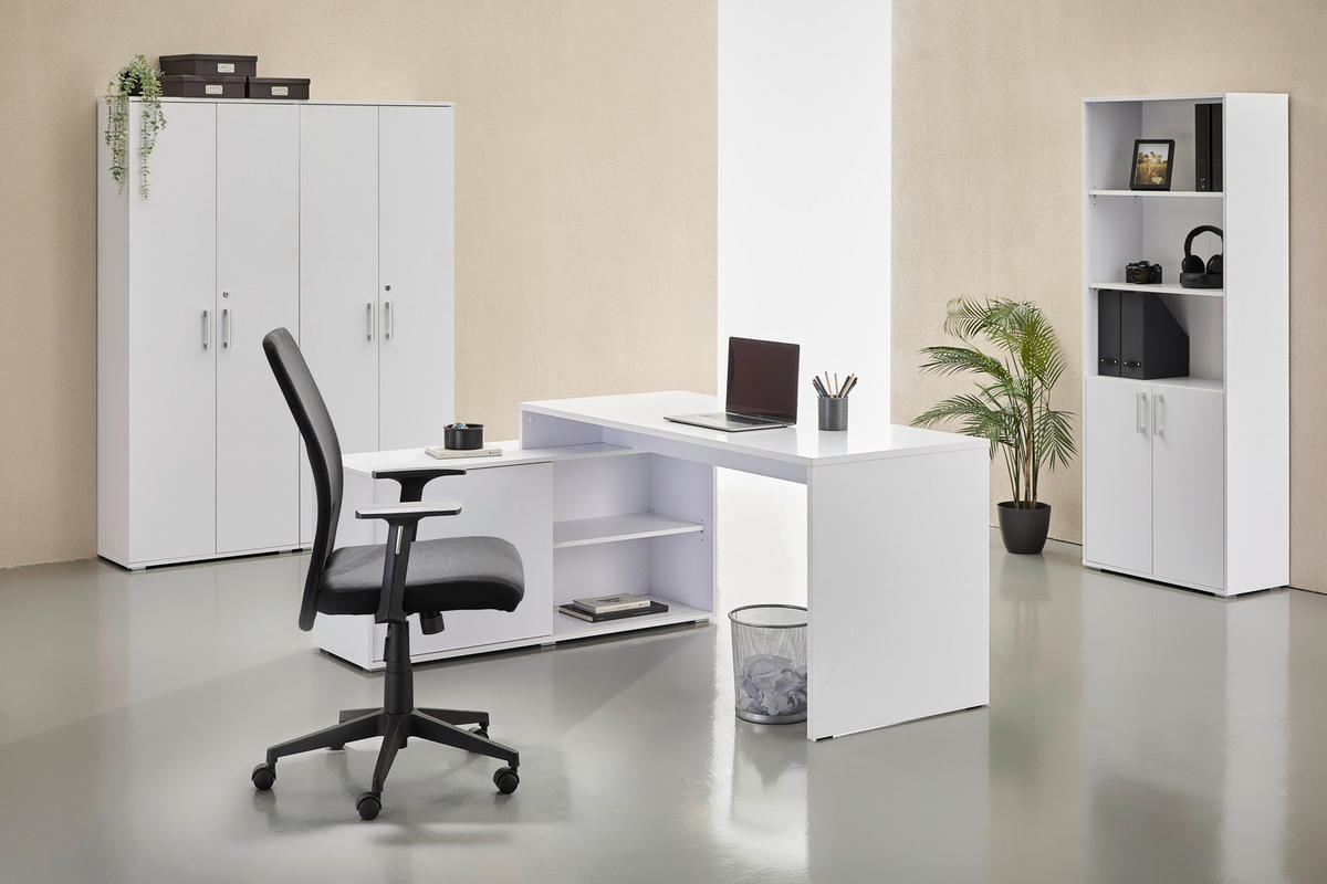 BÜRO abschließbar Silberfarben, Weiß - Silberfarben/Weiß, KONVENTIONELL, Holzwerkstoff/Kunststoff - Carryhome