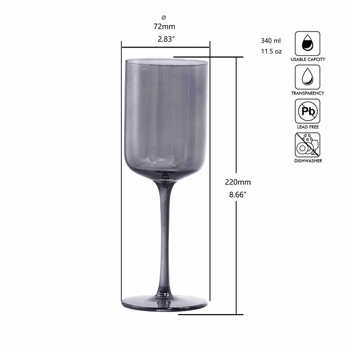 WEINGLAS 340 ml  - Grau, Trend, Glas (7,5/22cm) - Novel