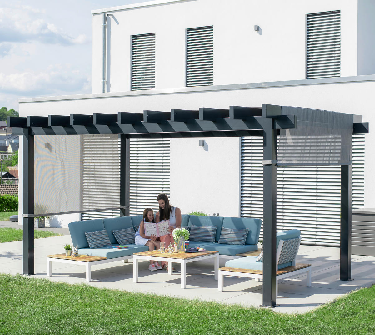 PAVILLON 295/253/495 cm Aluminium  - Anthrazit/Weiß, KONVENTIONELL, Textil/Metall (295/253/495cm) - Ambia Garden