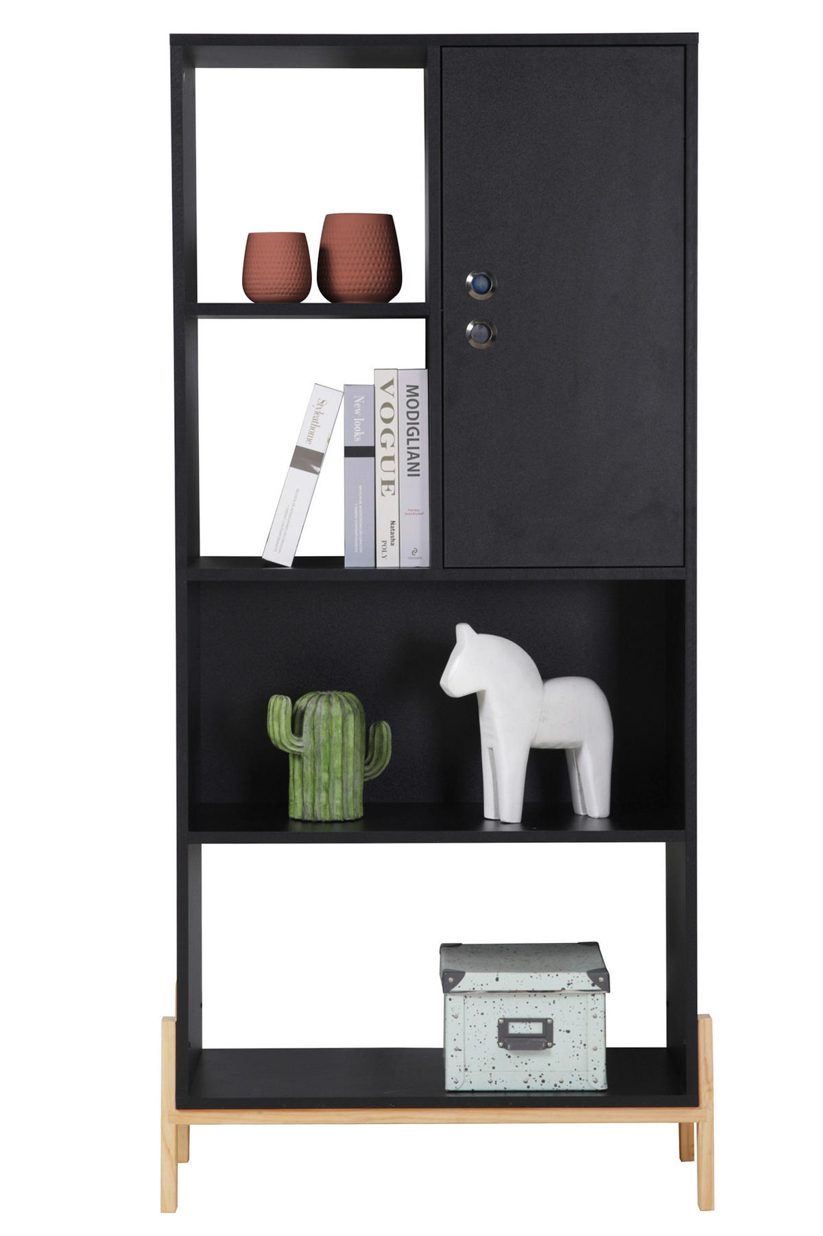 REGAL Schwarz  - Schwarz/Naturfarben, Design, Holz/Holzwerkstoff (72,5/154/35,5cm) - Livetastic