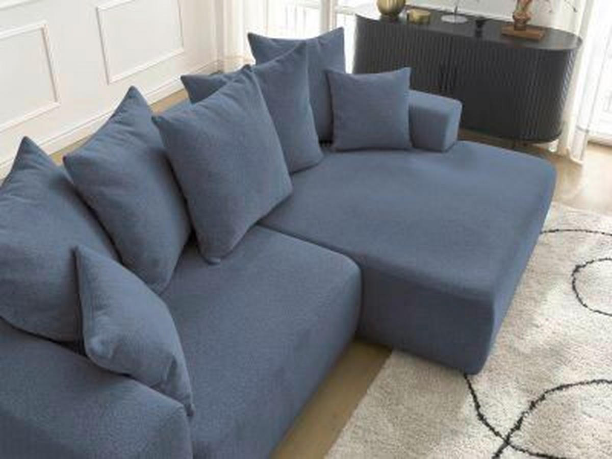 ECKSOFA Ottomane rechts  ATILLA Blau Flachgewebe  - Blau/Schwarz, MODERN, Kunststoff/Textil (244/149cm)