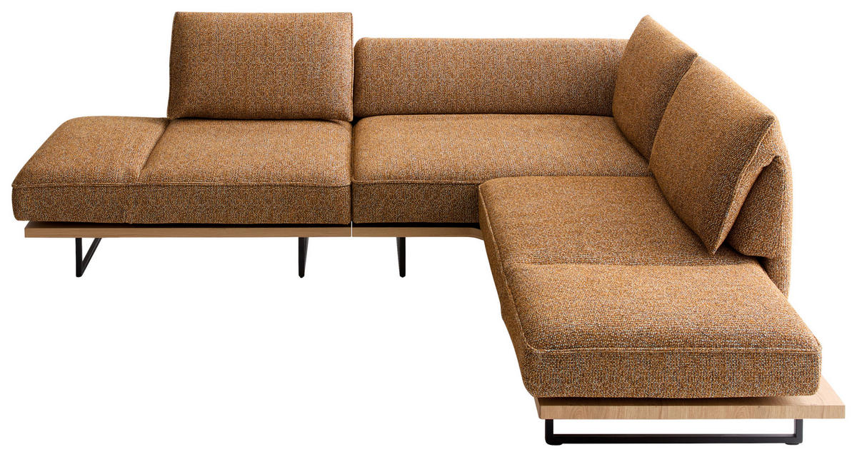 ECKSOFA Dunkelorange Chenille Rücken echt, Armteilverstellung, Relaxfunktion, Drehsitzfunktion  - Dunkelorange/Schwarz, Design, Holz/Textil (252/209cm) - Koinor