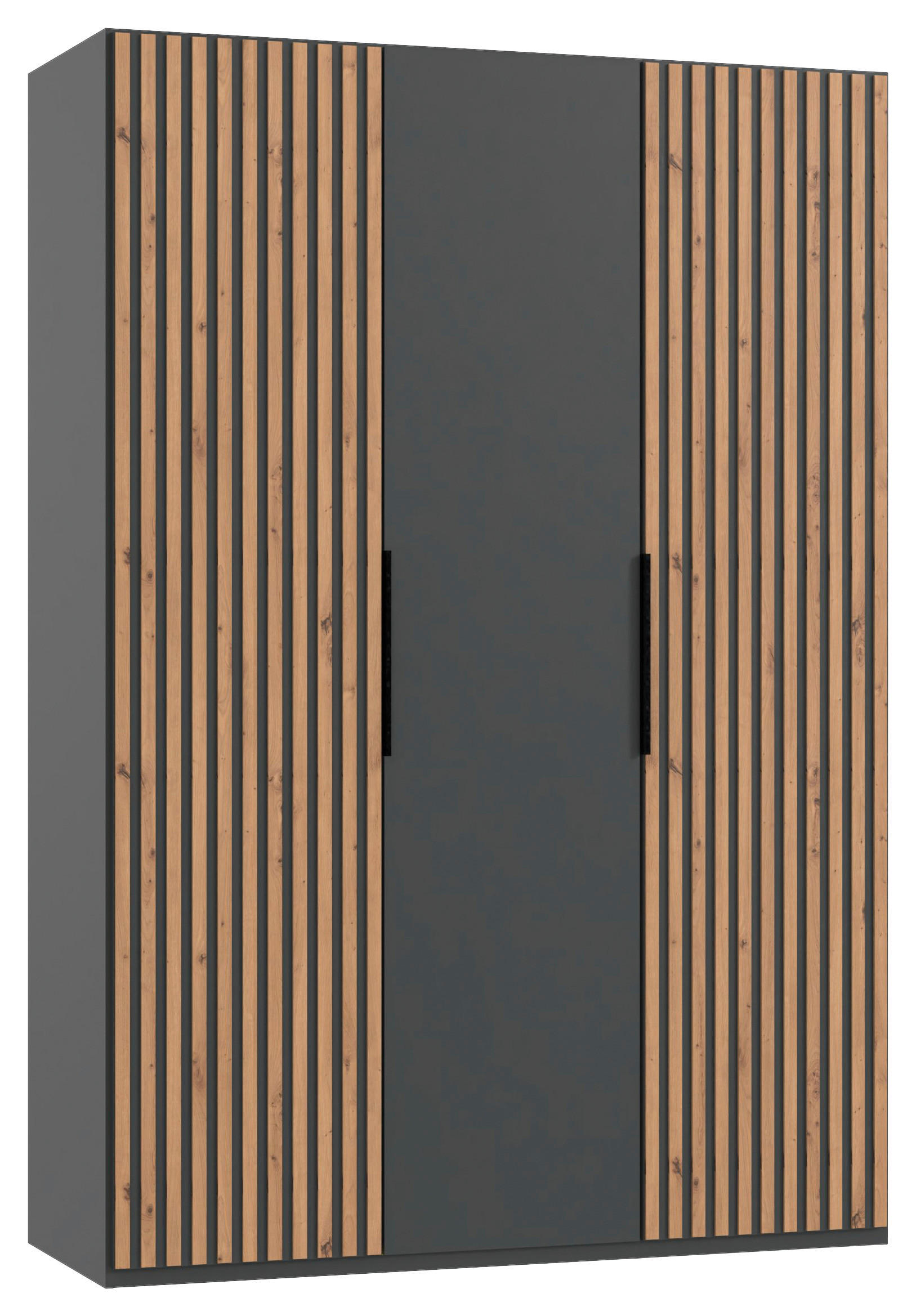 DREHTÜRENSCHRANK in Graphitfarben, Eichefarben  - Eichefarben/Schwarz, Modern, Holzwerkstoff/Metall (150/216/58cm) - MID.YOU