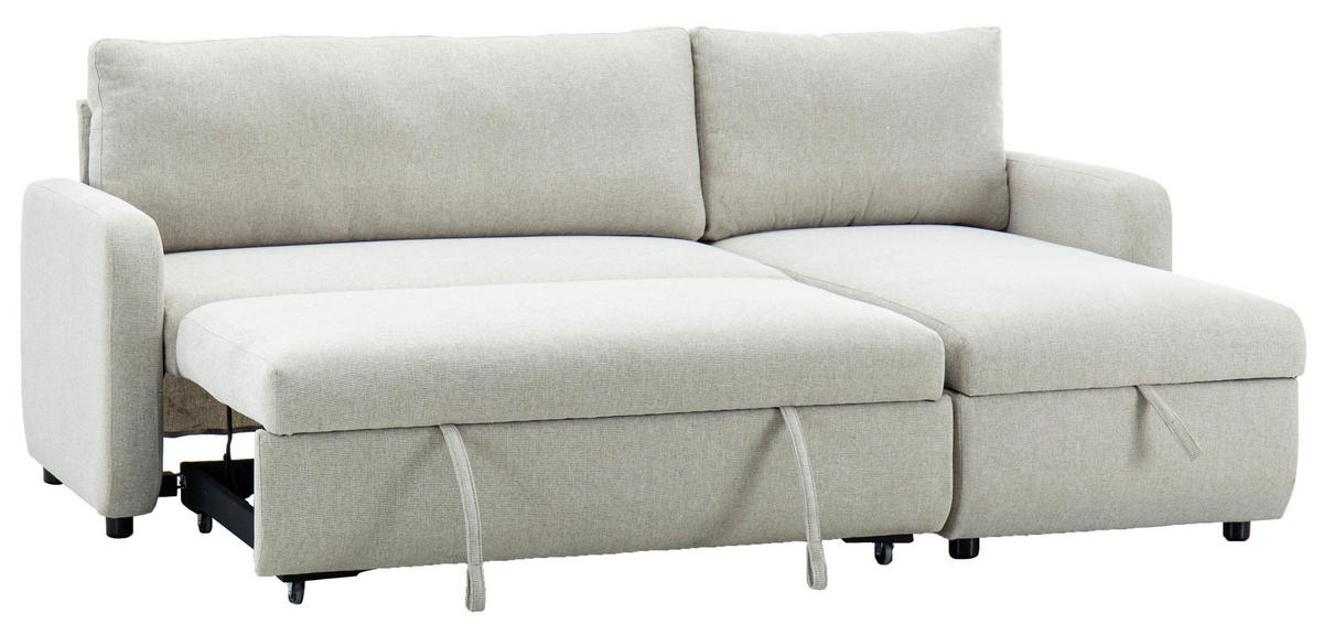 ECKSOFA Leinenoptik Beige  - Beige/Schwarz, Design, Kunststoff/Textil (152,5/225,5cm) - Livetastic