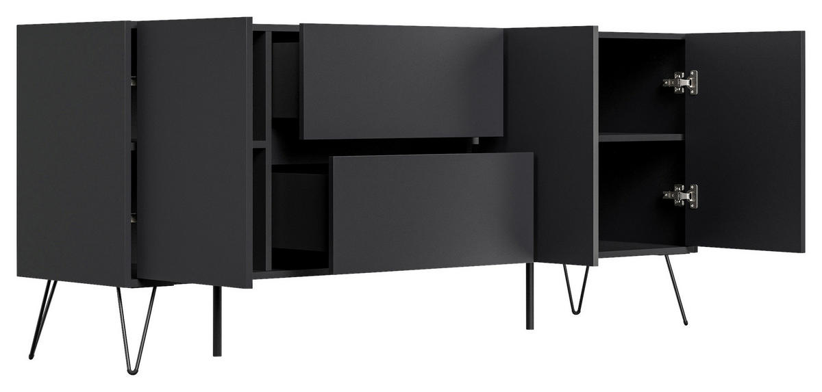 SIDEBOARD Posseik Industrial 177/75,8/42 cm 2 Schublade(n)  - Graphitfarben/Schwarz, Design, Holzwerkstoff/Metall (177/75,8/42cm) - MID.YOU
