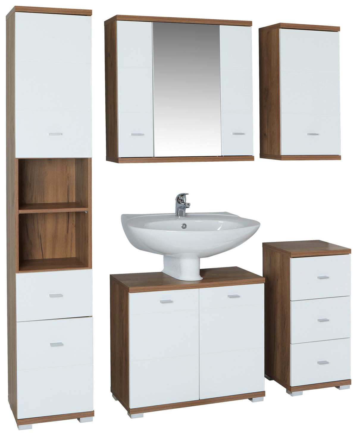 WASCHBECKENUNTERSCHRANK 70/60/32 cm  - Eichefarben/Alufarben, KONVENTIONELL, Holzwerkstoff/Kunststoff (70/60/32cm) - MID.YOU