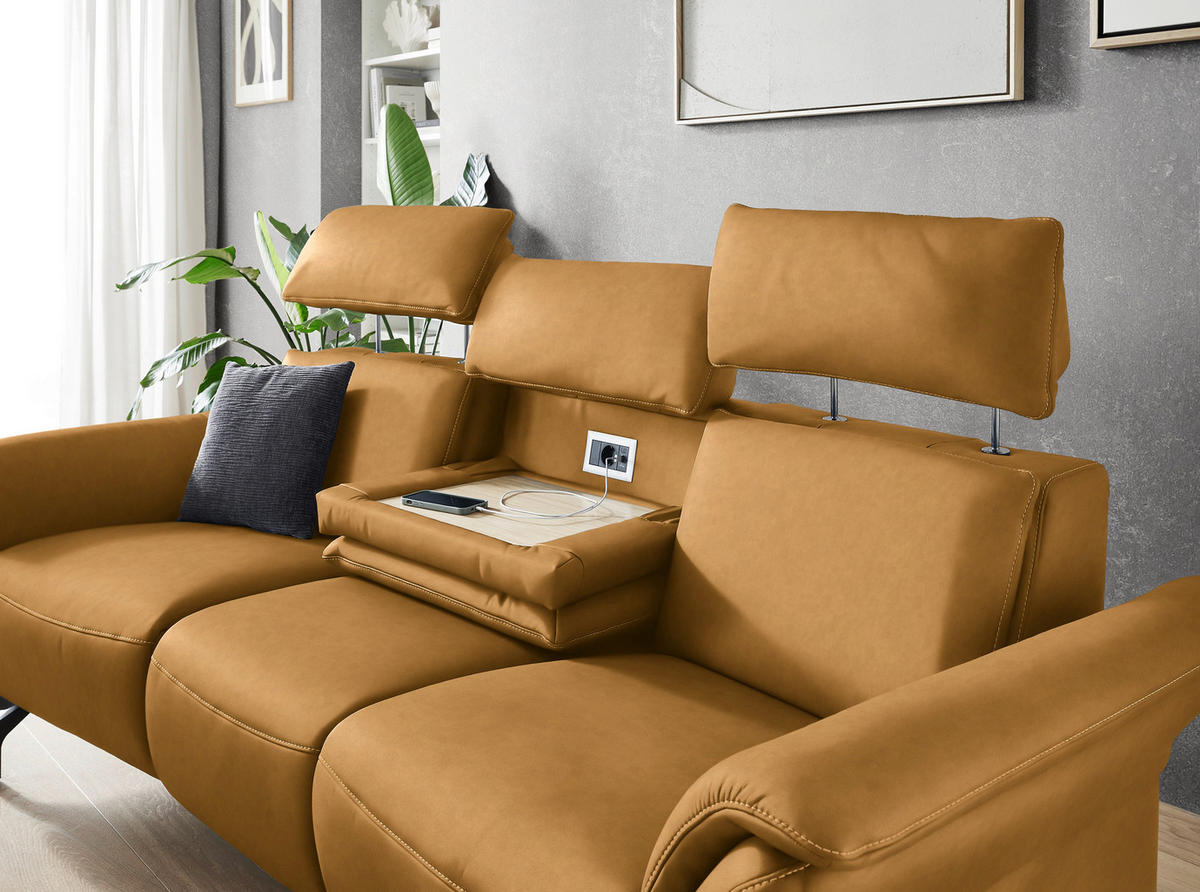 TRAPEZSOFA Echtleder Currygelb  - Currygelb/Schwarz, KONVENTIONELL, Leder/Metall (221/103/95cm) - Dieter Knoll