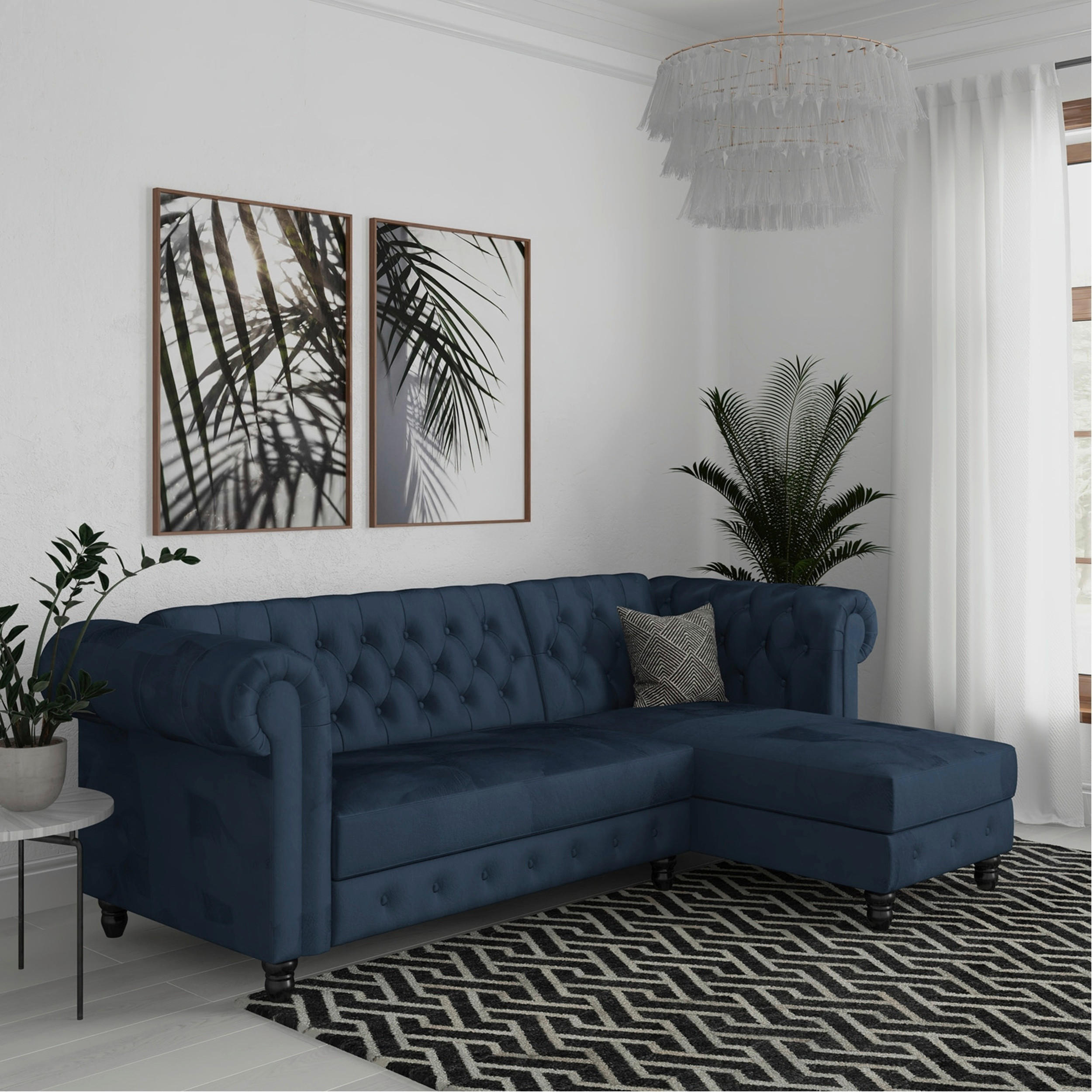 ECKSOFA FIRENZE in Velours Blau  - Blau/Schwarz, Basics, Holz/Textil (241/154cm) - Livetastic