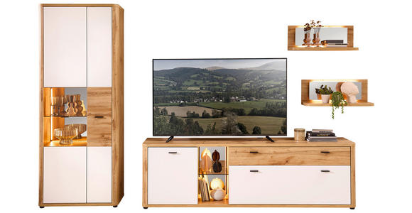 WOHNWAND 4-teilig  in Weiß, Eiche Wotan  335/204/39 cm  - Anthrazit/Eiche Wotan, MODERN, Glas/Holzwerkstoff (335/204/39cm) - Xora