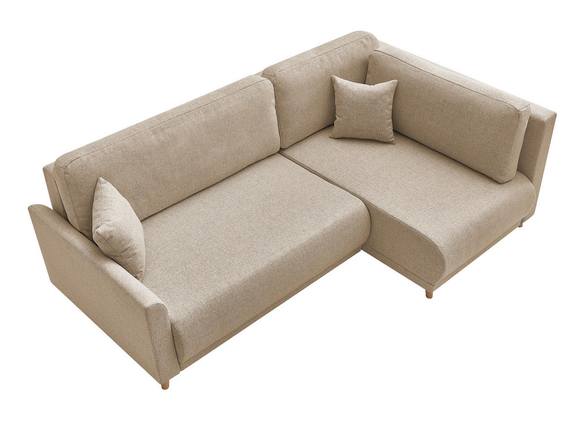 ECKSOFA MILOS Beige Flachgewebe, Struktur Rückenkissen, Bettkasten, Schlaffunktion, Rücken echt  - Beige/Naturfarben, Design, Textil (224/148cm) - P & B