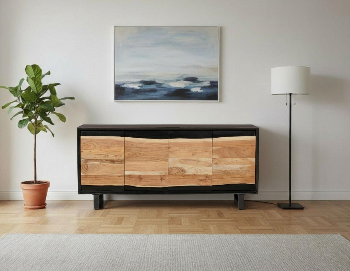 SIDEBOARD  in 168/76/61 cm  - Schwarz/Naturfarben, Design, Holz/Metall (168/76/61cm) - Livetastic