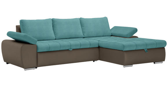 ECKSOFA in Flachgewebe Türkis, Schlammfarben  - Türkis/Schlammfarben, Design, Kunststoff/Textil (271/175cm) - Xora