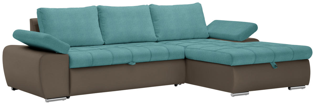 ECKSOFA Türkis, Schlammfarben Flachgewebe  - Türkis/Schlammfarben, Design, Kunststoff/Textil (271/175cm) - MID.YOU