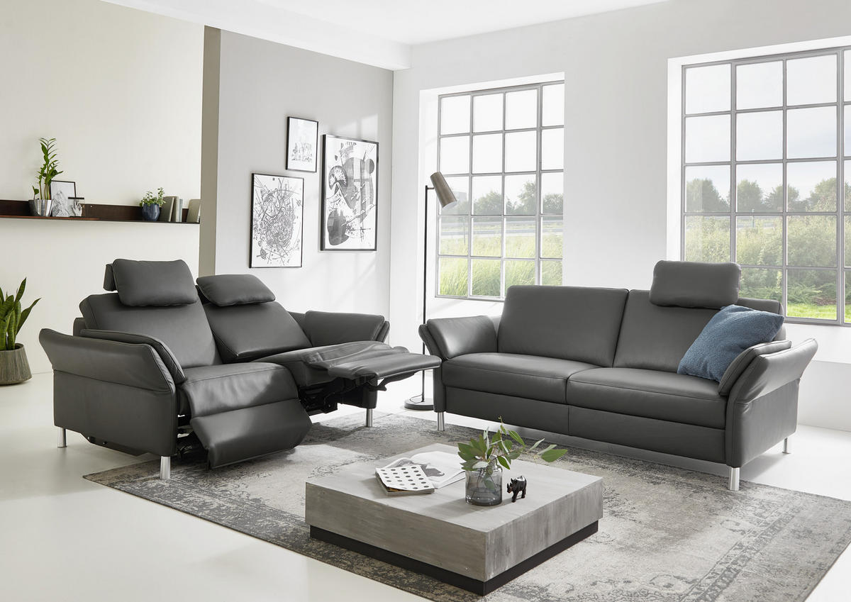 3-SITZER-SOFA Echtleder Anthrazit  - Anthrazit/Alufarben, Design, Leder/Metall (190/82/99cm) - Dieter Knoll
