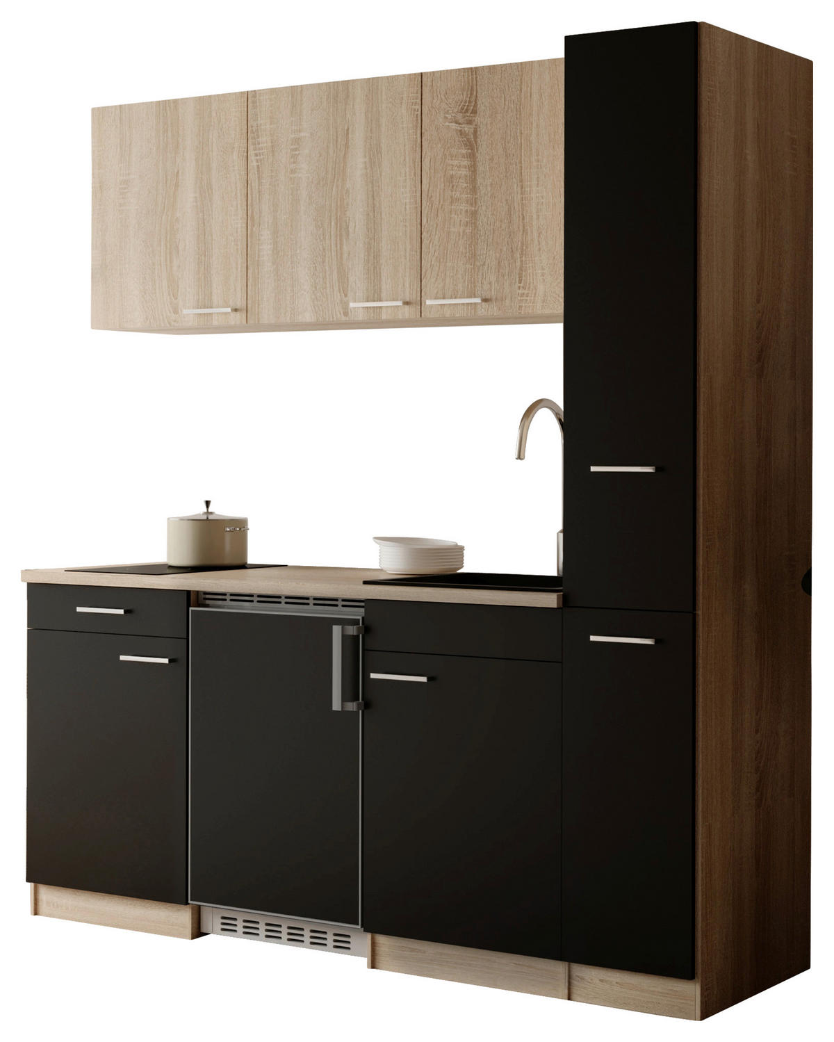 KUHINJSKI BLOK - črna/barve hrasta, Design, umetna masa/leseni material (180cm) - Respekta