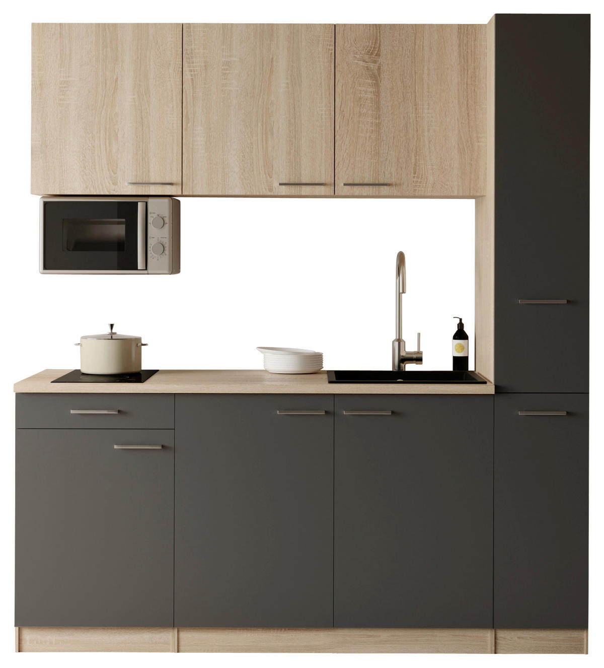 Bucătărie Standard  - culoare lemn stejar/culoare aluminiu, Design, plastic/material pe bază de lemn (180cm) - Respekta