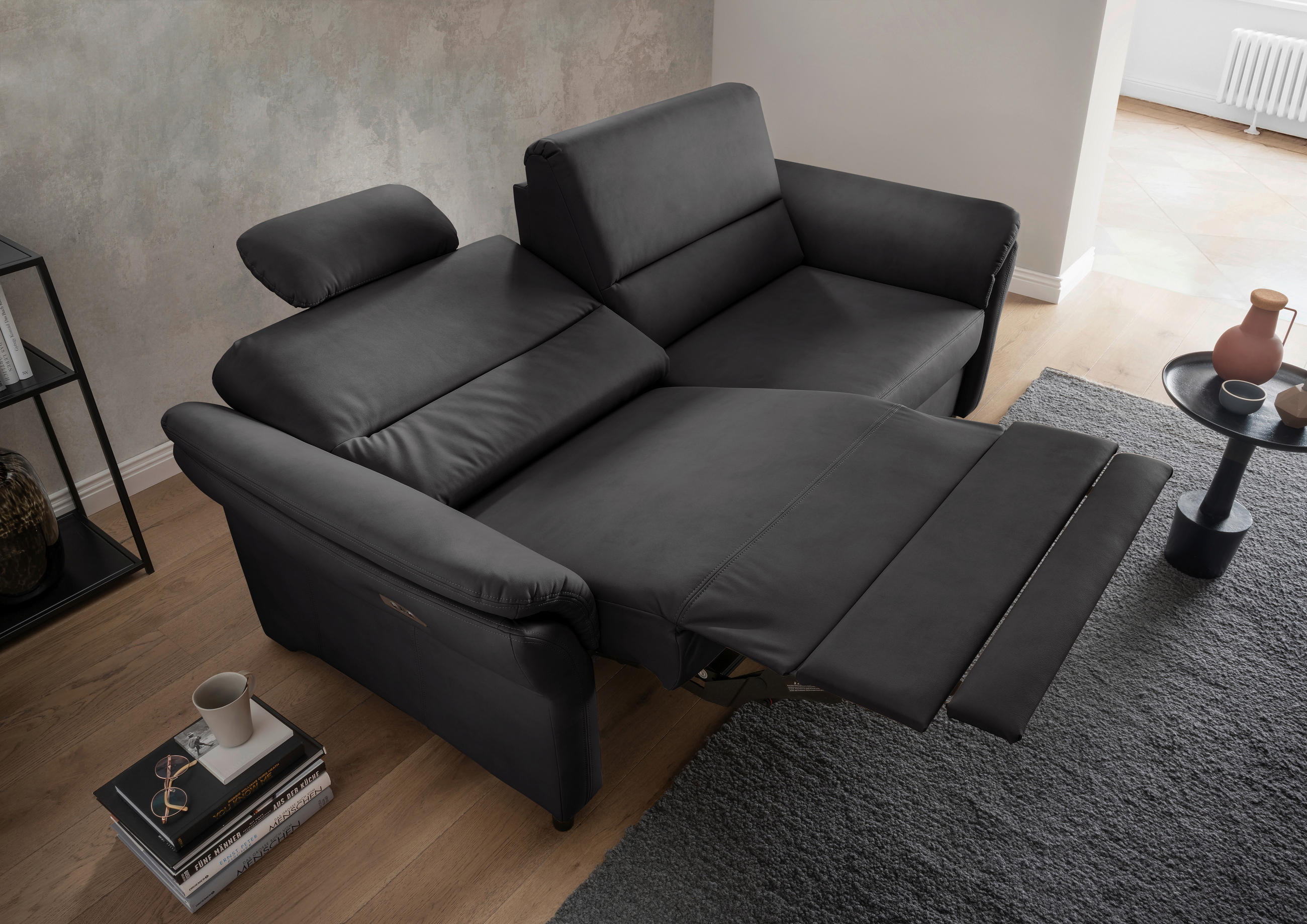 3-SITZER-SOFA Lederlook Schwarz  - Schwarz, MODERN, Holz/Textil (192/90/89cm) - Livetastic