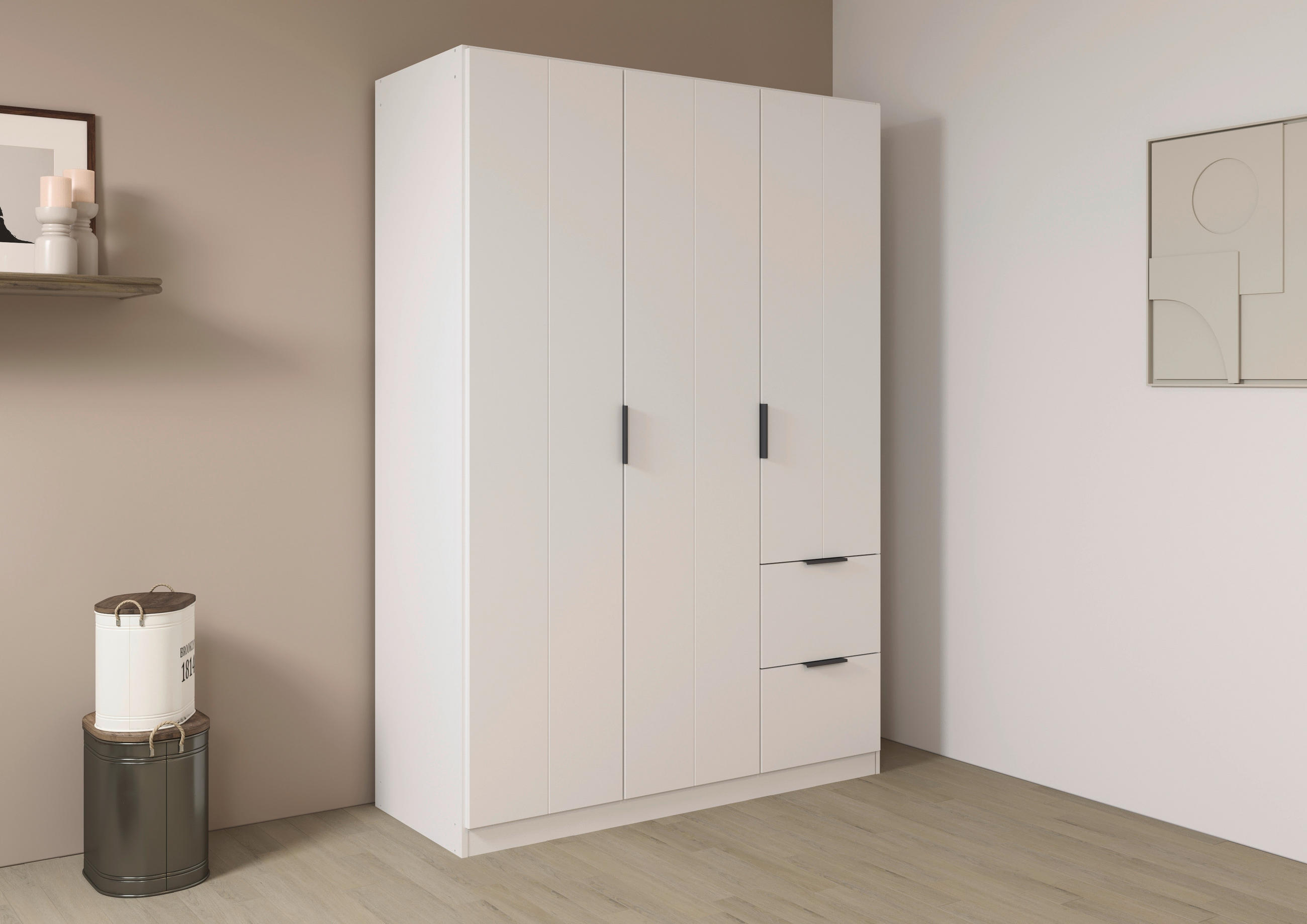 GARDEROB MED GÅNGJÄRN 136/197/54 cm 3-dörrar - vit/grå, Modern, metall/trämaterial (136/197/54cm) - Rauch Möbel