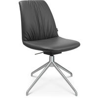 STUHL  in Aluminium Echtleder pigmentiert  - Anthrazit/Alufarben, Design, Leder/Metall (46/81,5-84,5/55cm) - Johann Jakob