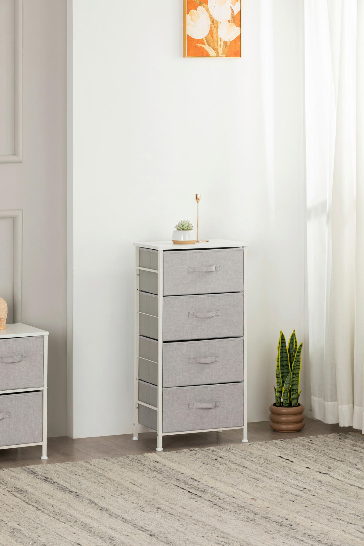 KOMMODE  in 45/92.5/30 cm  - Weiß/Grau, MODERN, Holzwerkstoff/Textil (45/92.5/30cm) - PBJ