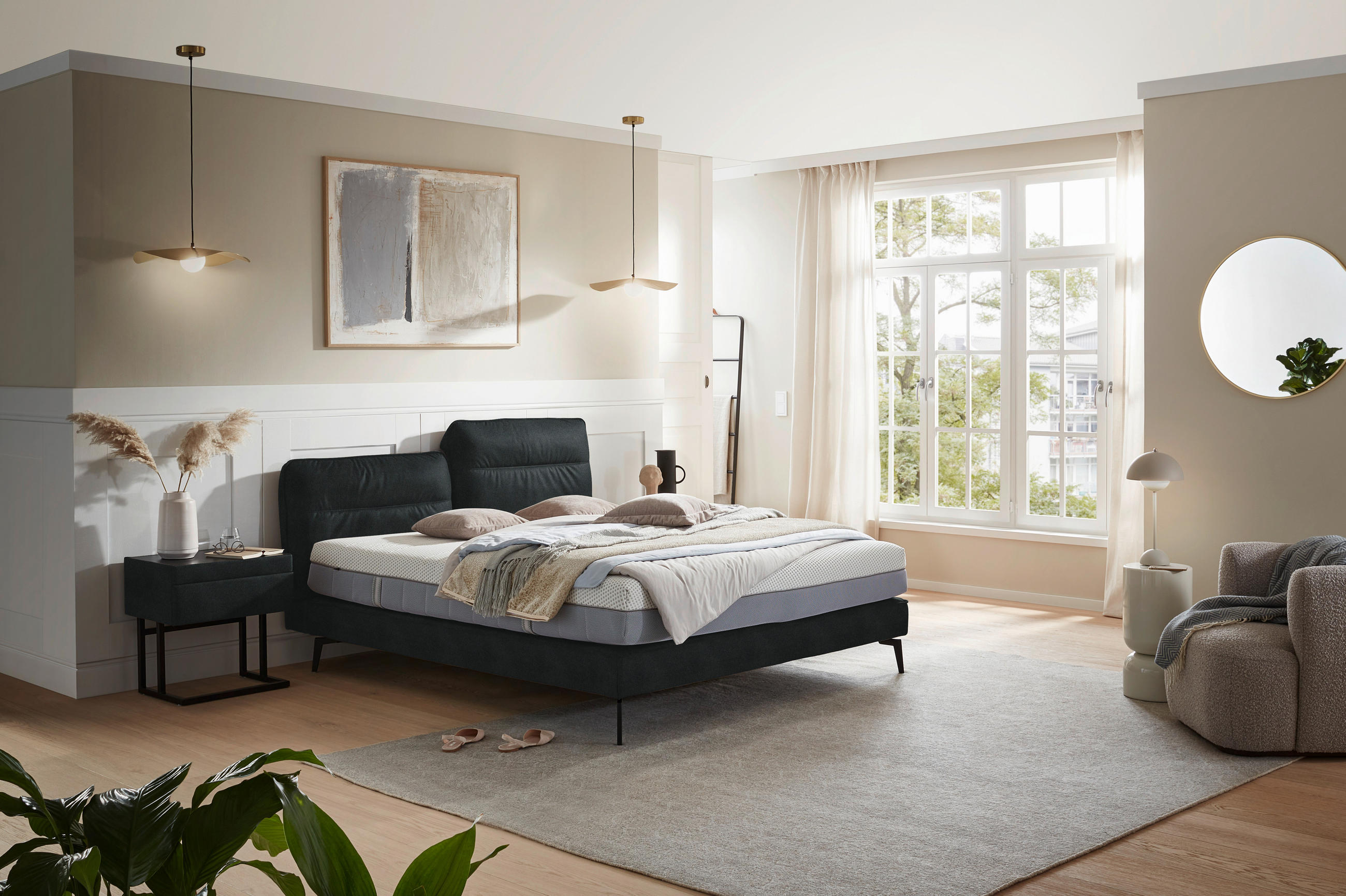 BOXSPRINGBETT 200/200 cm  in Anthrazit  - Anthrazit/Schwarz, Design, Textil/Metall (200/200cm) - Johann Jakob