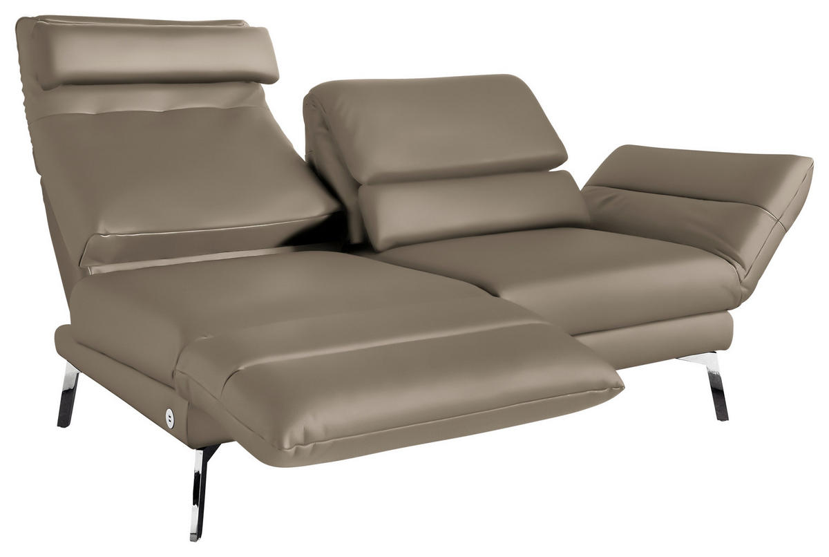 2-SITZER-SOFA Echtleder Taupe  - Taupe/Chromfarben, Design, Leder/Metall (178-226/82/96-177cm) - Dieter Knoll