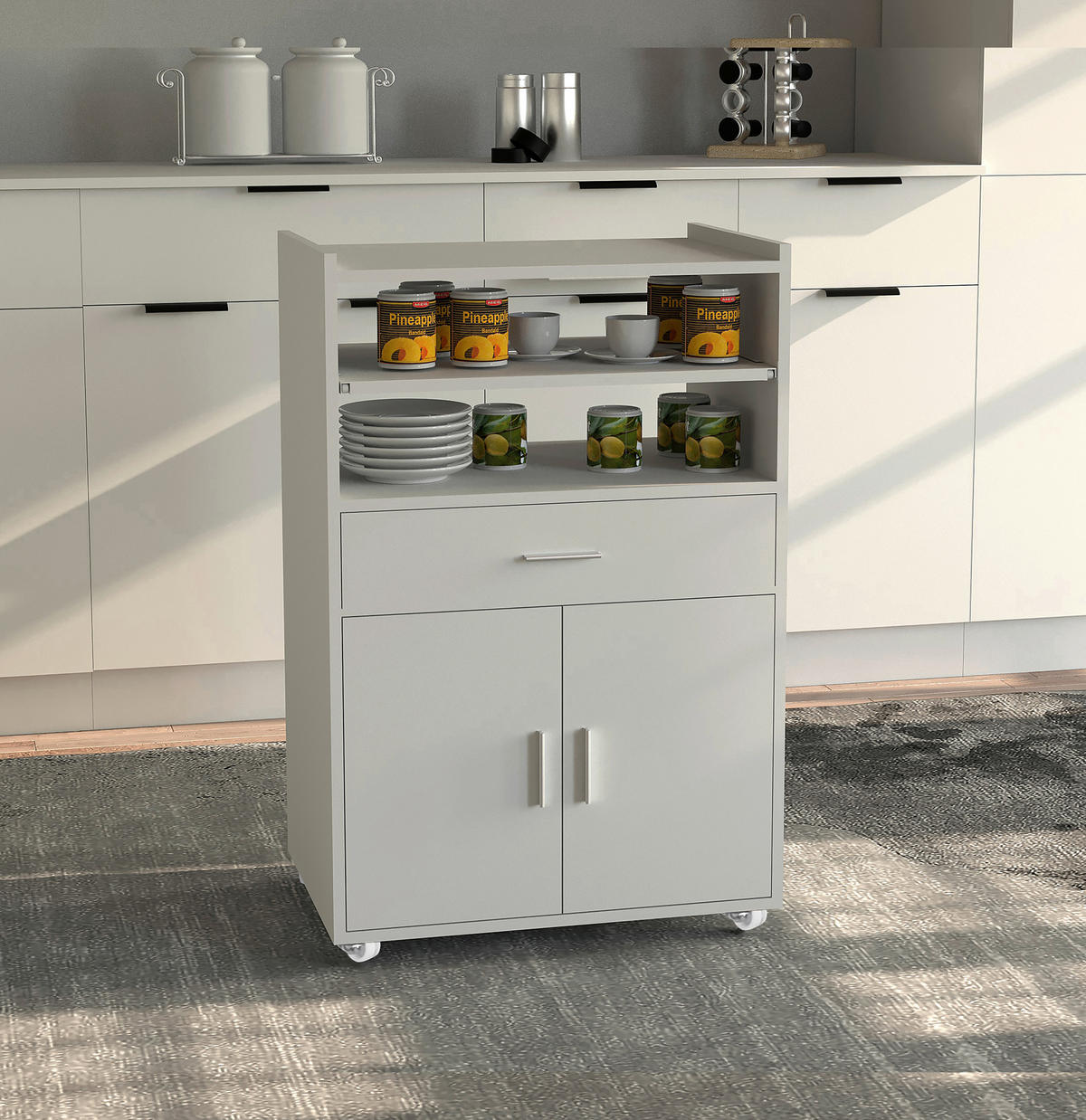 SERVIERWAGEN in Weiss  - Weiss/Silberfarben, Basics, Holzwerkstoff/Kunststoff (59/92/40cm) - MID.YOU