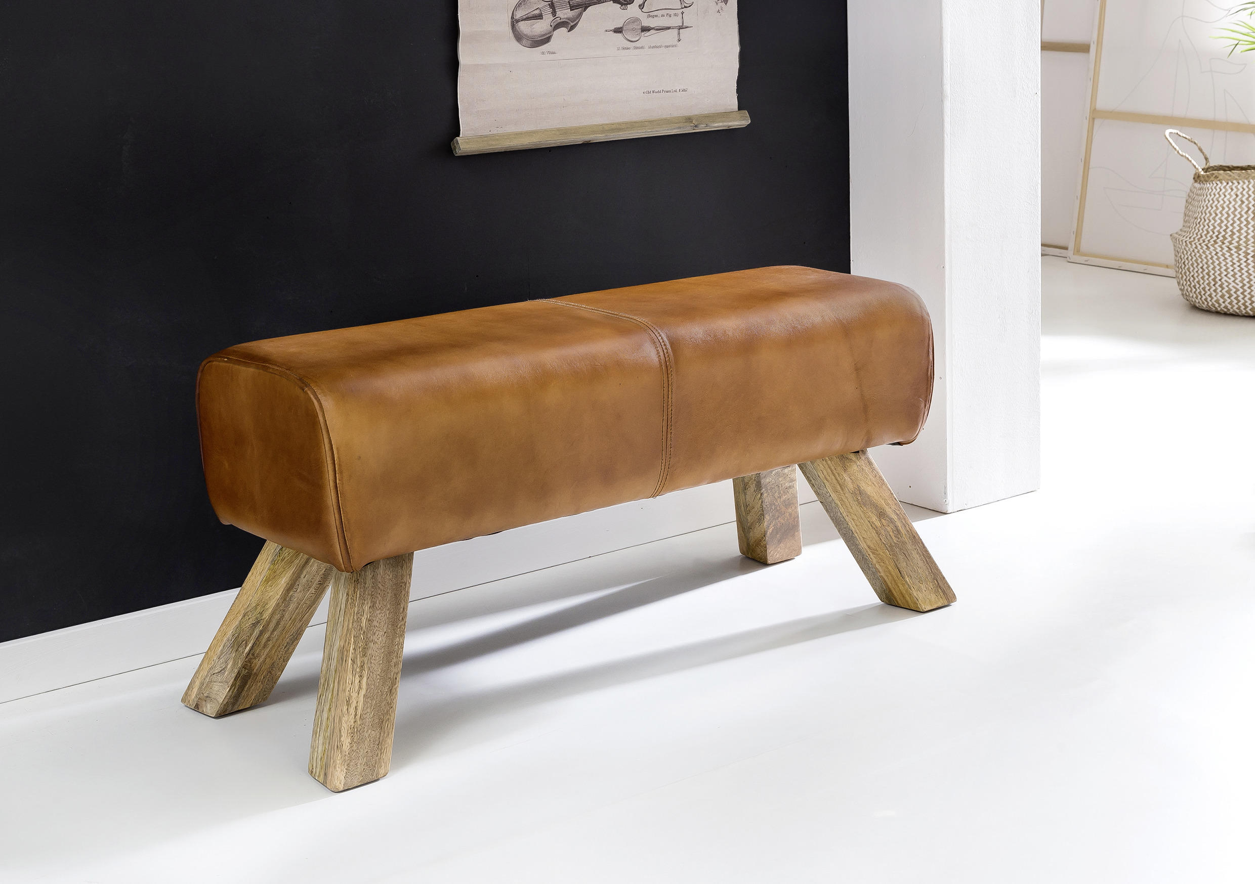 HOCKER Echtleder Braun  - Braun, Natur, Leder/Holz (90/43/30cm) - MID.YOU