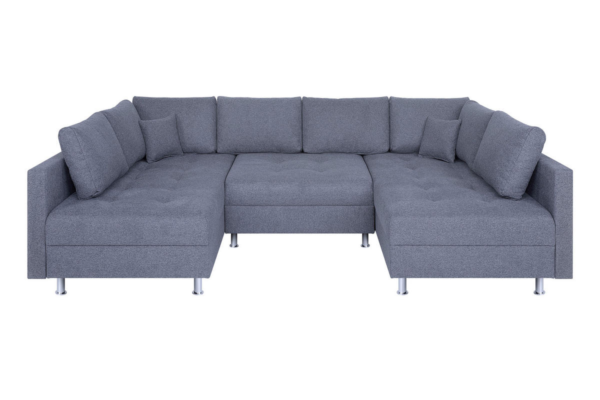 WOHNLANDSCHAFT Grau Webstoff  - Chromfarben/Schwarz, Design, Textil (192/308/192cm) - P & B