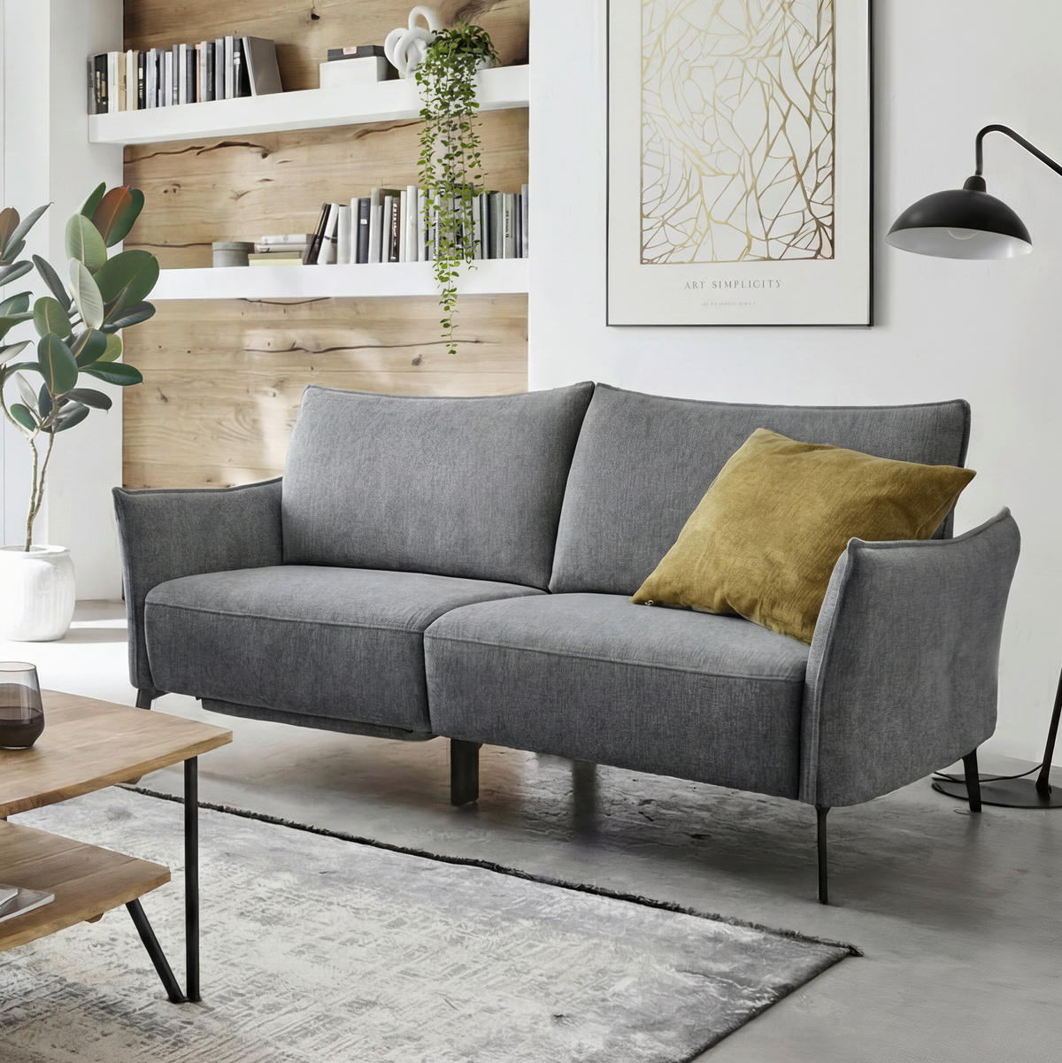 3-SITZER-SOFA Chenille Dunkelgrau  - Dunkelgrau/Schwarz, Konventionell, Textil/Metall (184/90/92cm) - Elegando