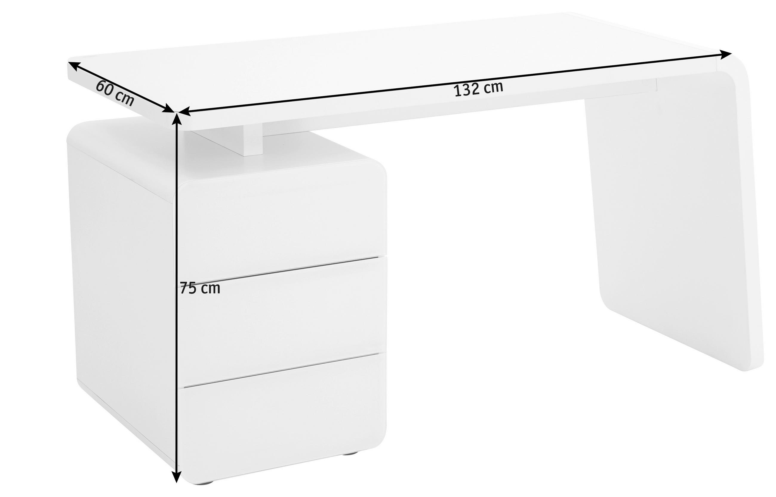 SCHREIBTISCH 132/60/75 cm  in Weiss  - Weiss, Design, Glas/Holzwerkstoff (132/60/75cm) - Venda