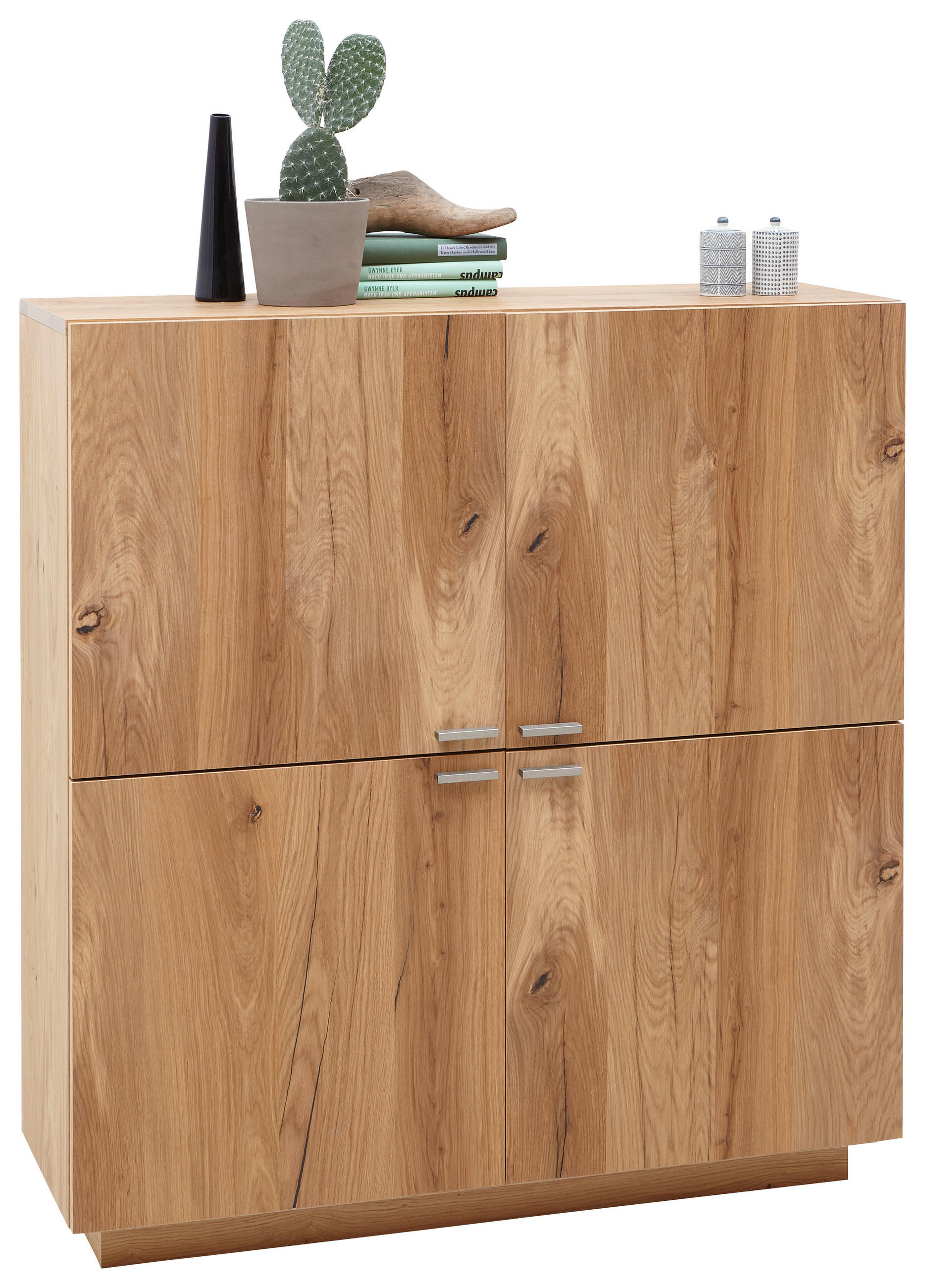 HIGHBOARD Asteiche furniert Alteiche Befestigungsmaterial, Rückwand, Abdeckplatte, Einlegeböden - Alteiche/Eichefarben, KONVENTIONELL, Holz/Metall (112/119,5/38cm) - Voleo