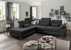 Ecksofa Anthrazit Velours  - Chromfarben/Anthrazit, MODERN, Holz/Textil (250/297cm) - Livetastic