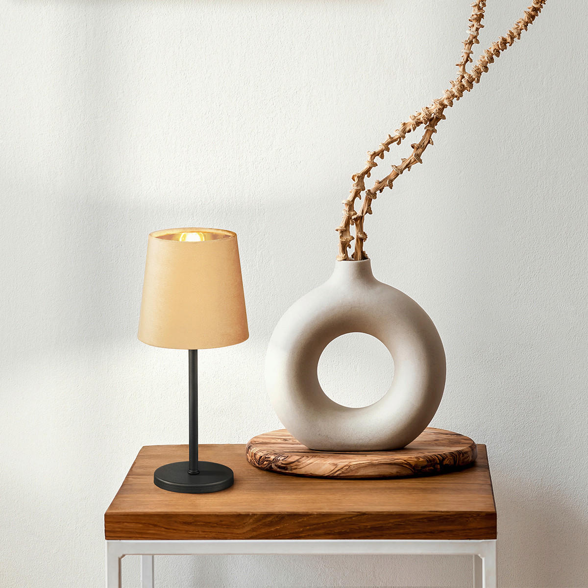 SVJETILJKA STOLNA  - žuta/crna, Basics, metal/tekstil (14/30cm)