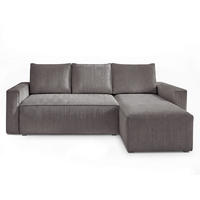ECKSOFA Grau Cord Rückenkissen, Bettkasten, Schlaffunktion, Rücken echt, Liegefläche im Originalstoff  - Schwarz/Grau, MODERN, Kunststoff/Textil (232/140cm) - Xora